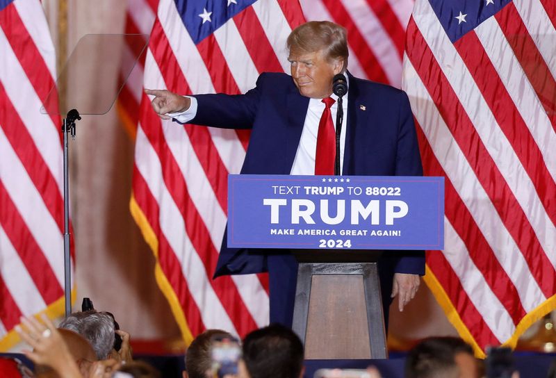 &copy; Reuters. FILE PHOTO: Former U.S. President Donald Trump makes an announcement of his plans to run for president in the 2024 U.S. presidential election at his Mar-a-Lago estate in Palm Beach, Florida, U.S. November 15, 2022.  REUTERS/Octavio Jones