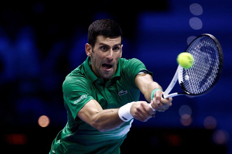 &copy; Reuters. Tennis - ATP Finals Turin - Pala Alpitour, Turin, Italy - November 16, 2022  Serbia's Novak Djokovic in action during his group stage match against Russia's Andrey Rublev REUTERS/Guglielmo Mangiapane