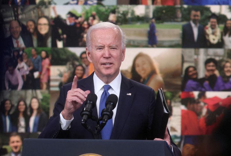 &copy; Reuters. FILE PHOTO: U.S. President Joe Biden delivers remarks about the student loan forgiveness program from an auditorium on the White House campus in Washington, U.S., October 17, 2022. REUTERS/Leah Millis/File Photo