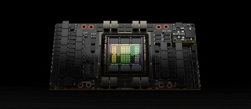 © Reuters. H100, Nvidia's latest GPU optimized to handle large artificial intelligence models used to create text, computer code, images, video or audio is seen in this photo.