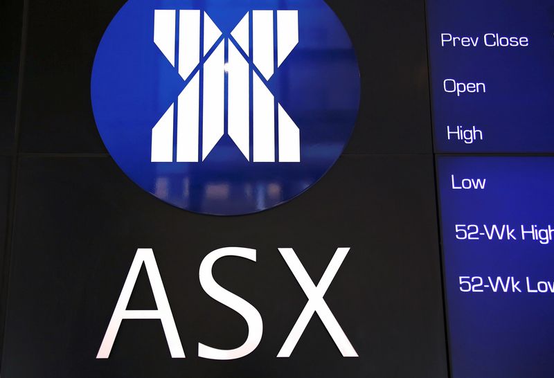 &copy; Reuters. FILE PHOTO: A board displaying stock prices is adorned with the Australian Securities Exchange (ASX) logo in central Sydney, Australia, February 13, 2018. Picture taken February 13, 2018. REUTERS/David Gray/File Photo
