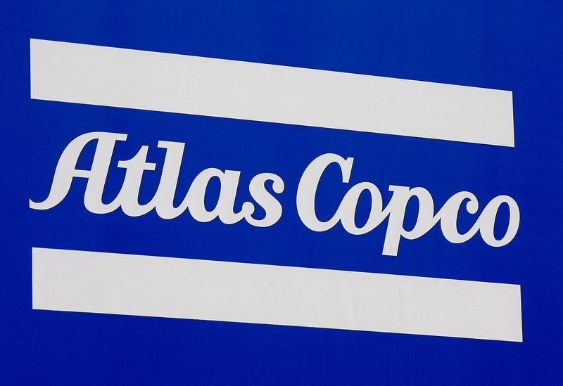&copy; Reuters. FILE PHOTO: A Atlas Copco company logo is pictured at the "Bauma" Trade Fair for Construction, Building Material and Mining Machines and Construction Vehicles and Equipment in Munich, southern Germany, April 11, 2016. REUTERS/Michael Dalder