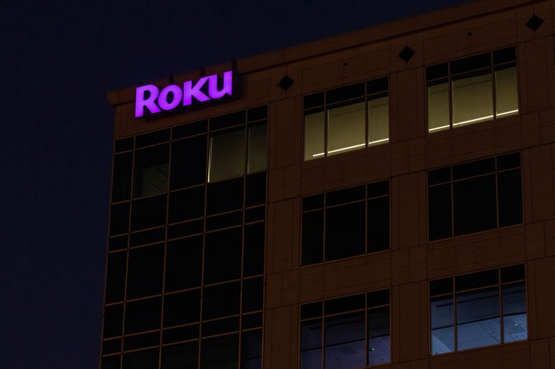 &copy; Reuters. FILE PHOTO: The Roku company logo is displayed on a building in Austin, Texas, U.S., October 25, 2021. REUTERS/Mike Blake/File Photo