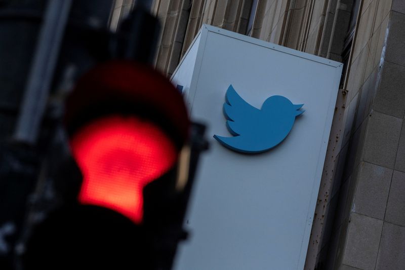 © Reuters. A view of the Twitter logo at its corporate headquarters in San Francisco, California, U.S. November 18, 2022. REUTERS/Carlos Barria