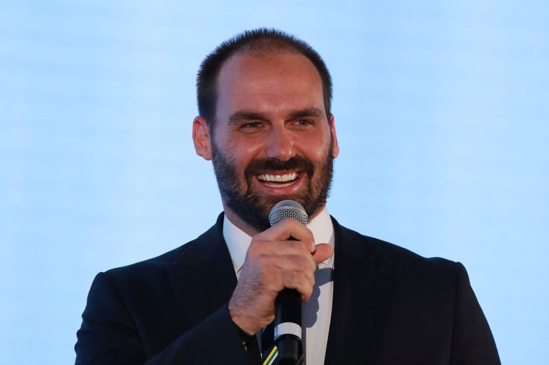 &copy; Reuters. Brazilian politician and lawyer Eduardo Bolsonaro, son of Brazilian President Jair Bolsonaro, speaks during the Conservative Political Action Conference (CPAC) in Mexico City, Mexico November 18, 2022. REUTERS/Henry Romero