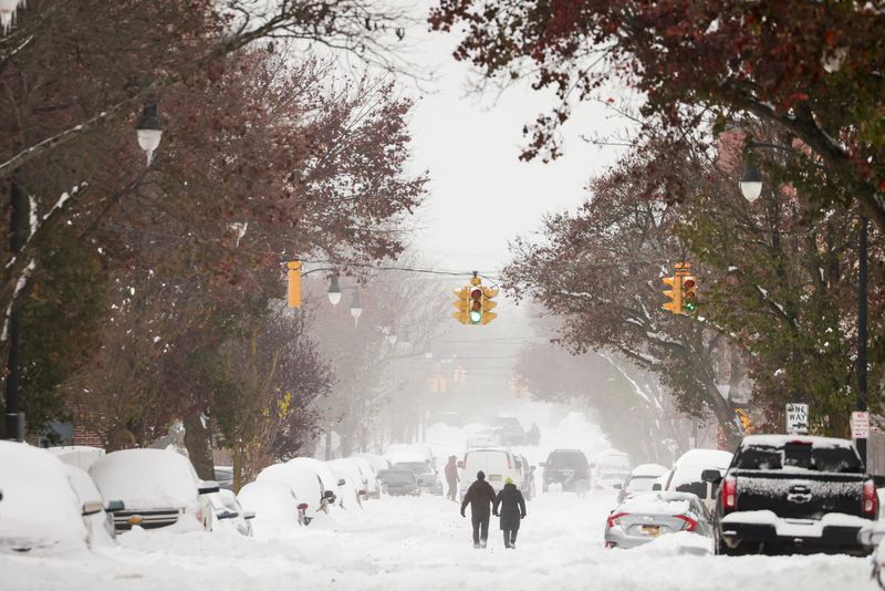 &copy; Reuters. Stranded cars are seen on the street during a snowstorm as extreme winter weather hits Buffalo, New York, U.S., November 19, 2022.  REUTERS/Lindsay DeDario