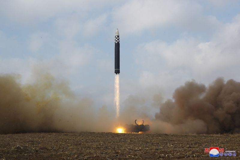 &copy; Reuters. An intercontinental ballistic missile (ICBM) is launched in this undated photo released on November 19, 2022 by North Korea's Korean Central News Agency (KCNA). KCNA via REUTERS