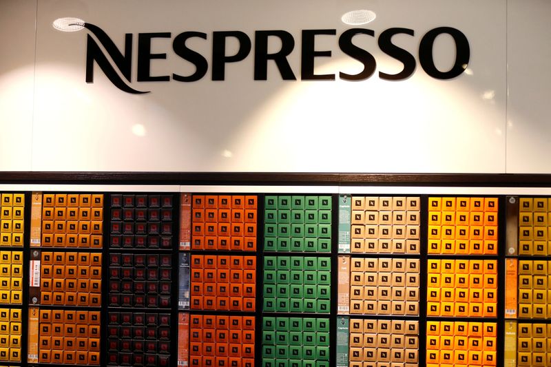 &copy; Reuters. FILE PHOTO: The Nespresso logo and boxes of Nespresso coffee pods are pictured in the supermarket of Nestle headquarters in Vevey, Switzerland, February 13, 2020. REUTERS/Pierre Albouy