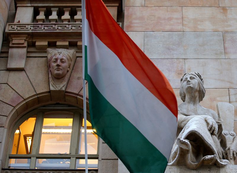 &copy; Reuters. FILE PHOTO: The Hungarian national flag flies on the building of the National Bank of Hungary in Budapest January 10, 2013. REUTERS/Laszlo Balogh