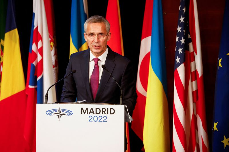 © Reuters. Secretario General de la OTAN  Jens Stoltenberg habla durante la Asamblea Anual de la OTAN en Madrid, España, 21 noviembre del 2022. REUTERS/Juan Medina