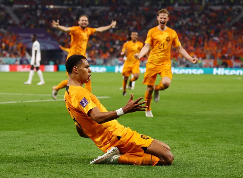 &copy; Reuters. Cody Gakpo comemora gol na vitória da Holanda por 2 x 0 sobre o Senegal
21/11/2022
REUTERS/Kai Pfaffenbach