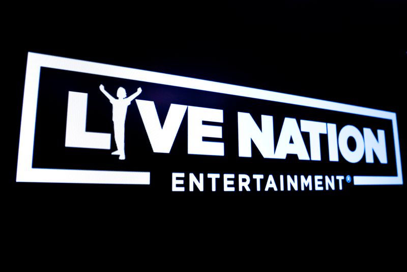 &copy; Reuters. FILE PHOTO: The logo for Live Nation Entertainment is displayed on a screen on the floor at the New York Stock Exchange (NYSE) in New York, U.S., May 3, 2019. REUTERS/Brendan McDermid/File Photo