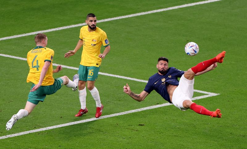 &copy; Reuters. Giroud chuta de voleio para fora em vitória da França sobre a Austrália
22/11/2022
REUTERS/Molly Darlington