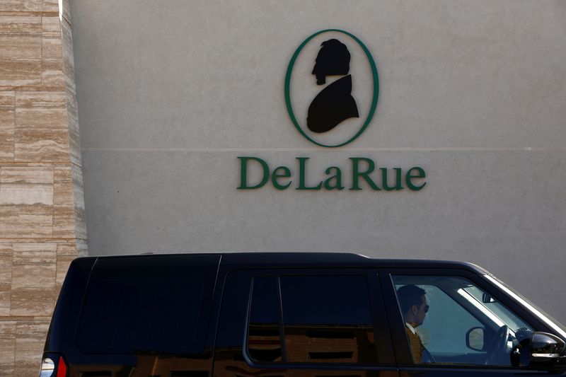 &copy; Reuters. FILE PHOTO: The corporate logo of De La Rue is seen at De La Rue Malta at Bulebel Industrial Estate in Zejtun, Malta April 24, 2018. REUTERS/Darrin Zammit Lupi