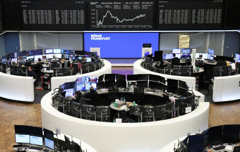 &copy; Reuters. FILE PHOTO: The German share price index DAX graph is pictured at the stock exchange in Frankfurt, Germany, November 22, 2022.    REUTERS/Staff