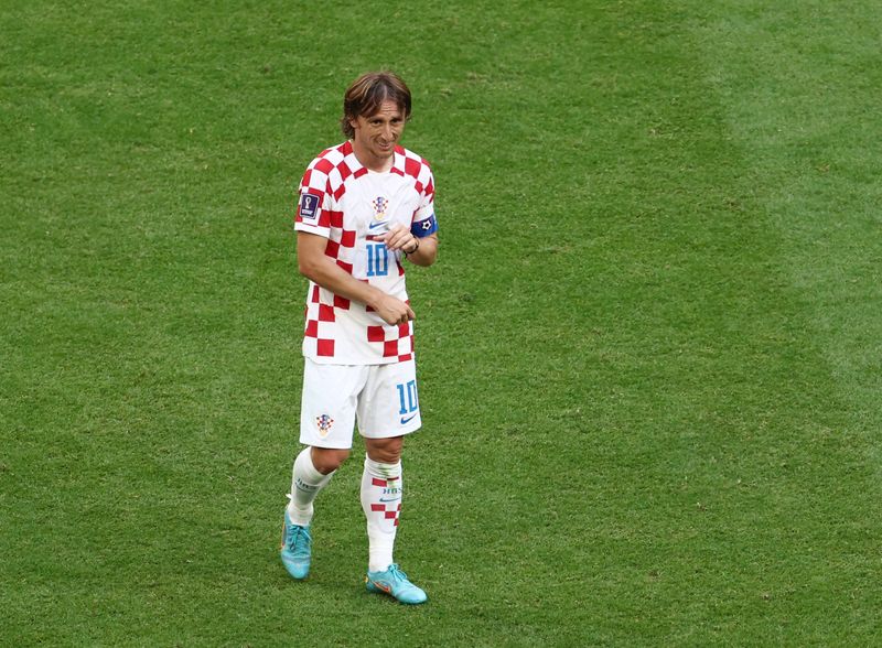 &copy; Reuters. Luka Modric após empate sem gols da Croácia com Marrocos na estreia das duas equipes na Copa do Mundo do Catar
23/11/2022 REUTERS/Marko Djurica