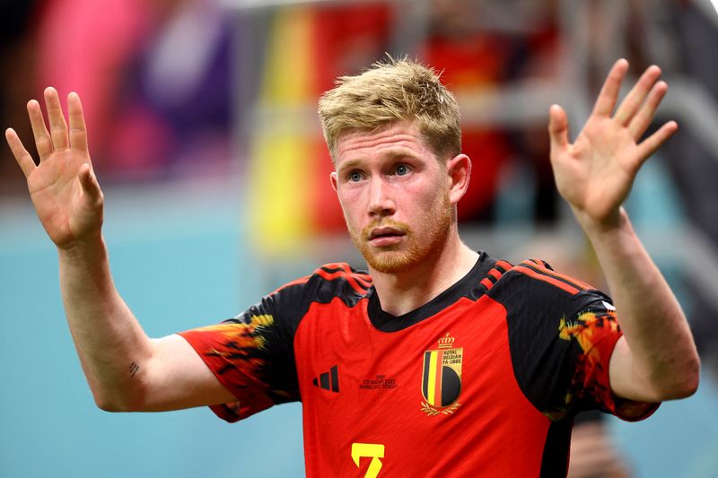 &copy; Reuters. Kevin De Bruyne durante partida da Bélgica contra o Canadá pela Copa do Mundo do Catar
23/11/2022 REUTERS/Kai Pfaffenbach