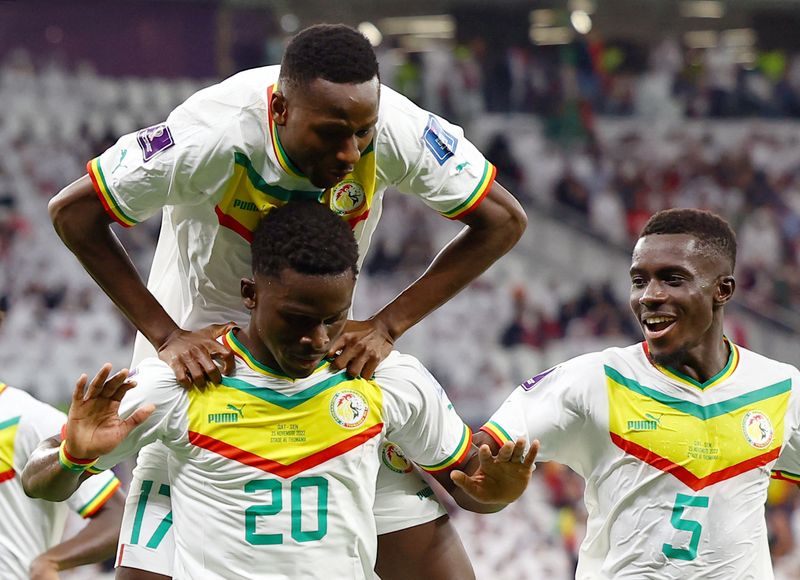 &copy; Reuters. Jogadores do Senegal comemoram gol marcado contra o Catar na Copa do Mundo
25/11/2022 REUTERS/Kai Pfaffenbach