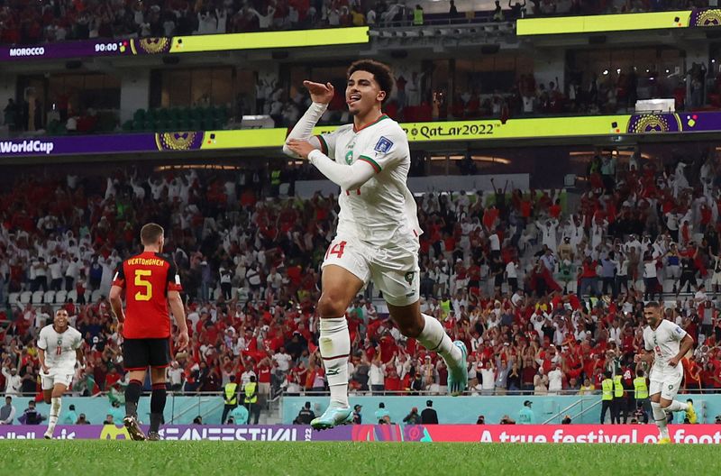 &copy; Reuters. Zakaria Aboukhlal comemora segundo gol do Marrocos contra a Bélgica
27/11/2022
REUTERS/Matthew Childs