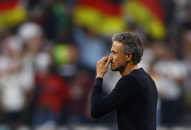 &copy; Reuters. Técnico da seleção da Espanha, Luis Enrique, após partida contra a Alemanha pela Copa do Mundo do Catar
27/11/2022 REUTERS/Kai Pfaffenbach