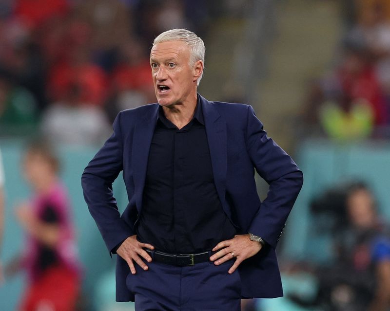 &copy; Reuters. Técnico da seleção da França, Didier Deschamps, durante partida contra a Dinamarca na Copa do Mundo do Catar
26/11/2022 REUTERS/Carl Recine