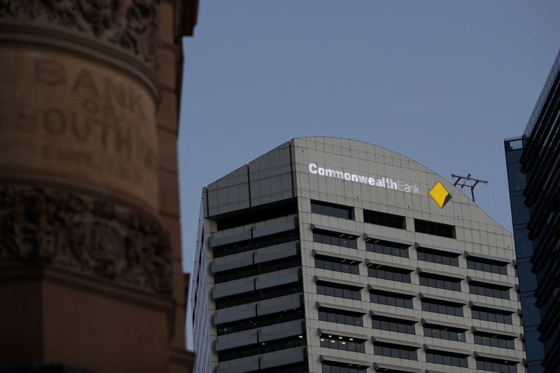 &copy; Reuters. FILE PHOTO: An office building with Commonwealth Bank logo is seen in the Central Business District of Sydney, Australia, June 3, 2020.   REUTERS/Loren Elliott/File Photo