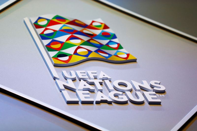 &copy; Reuters.  El logo de la UEFA Nations League antes del sorteo, en Lausana, Suiza, 24 de enero de 2018. REUTERS/Pierre Albouy