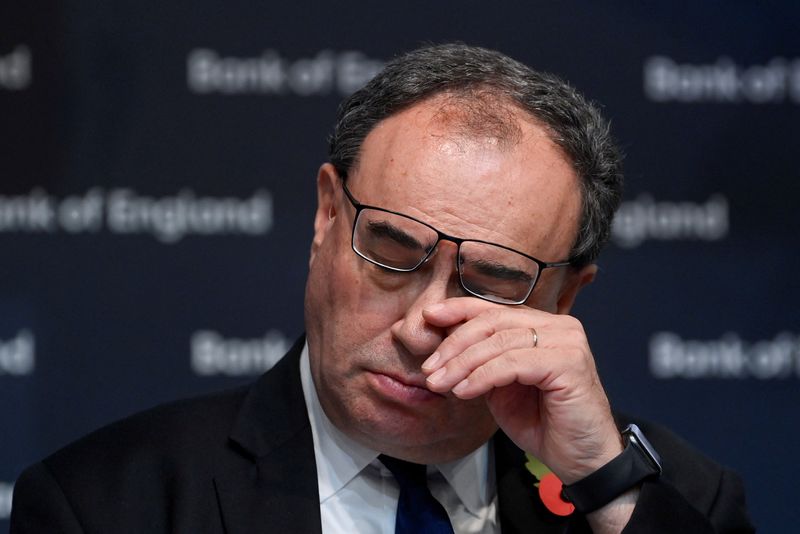 &copy; Reuters. FILE PHOTO: Governor of the Bank of England Andrew Bailey attends the Monetary Policy Report News Conference at The Bank of England, in London, Britain November 3, 2022. REUTERS/Toby Melville/Pool