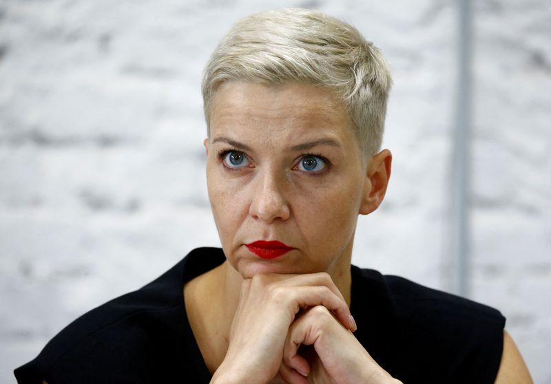 &copy; Reuters. L'opposante Maria Kolesnikova lors d'une conférence de presse à Minsk. /Photo prise le 24 août 2020/REUTERS/Vasily Fedosenko