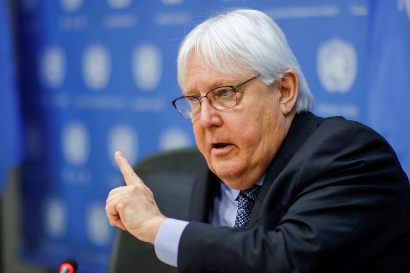 &copy; Reuters. FILE PHOTO: Martin Griffiths, the Under-Secretary-General for Humanitarian Affairs and Emergency Relief Coordinator, briefs reporters on the humanitarian situation in Ukraine at the United Nations headquarters in New York, U.S., April 18, 2022. REUTERS/Ed
