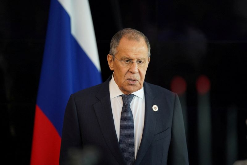 &copy; Reuters. FILE PHOTO: Russian Foreign Minister Sergei Lavrov speaks during a news conference after the ASEAN summit at  Phnom Penh airport, Cambodia November 13, 2022. ASEAN2022 Phnom Penh Media Center/Handout via REUTERS 