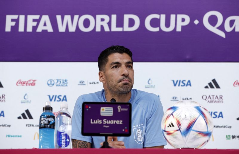 &copy; Reuters. Atacante da seleção do Uruguai Luis Suárez durante entrevista coletiva em Doha
01/12/2022 REUTERS/Benoit Tessier
