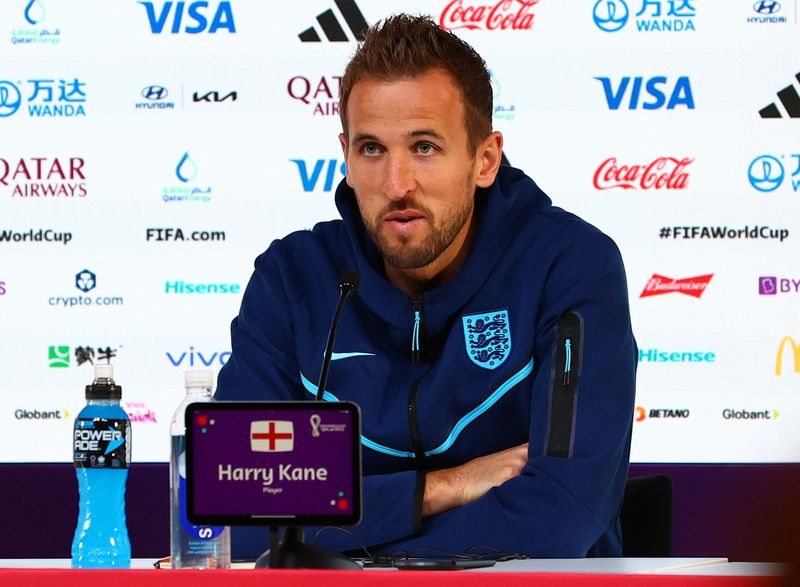 &copy; Reuters. Atacante da seleção da Inglaterra Harry Kane durante entrevista coletiva em Doha
03/12/2022 REUTERS/Gareth Bumstead