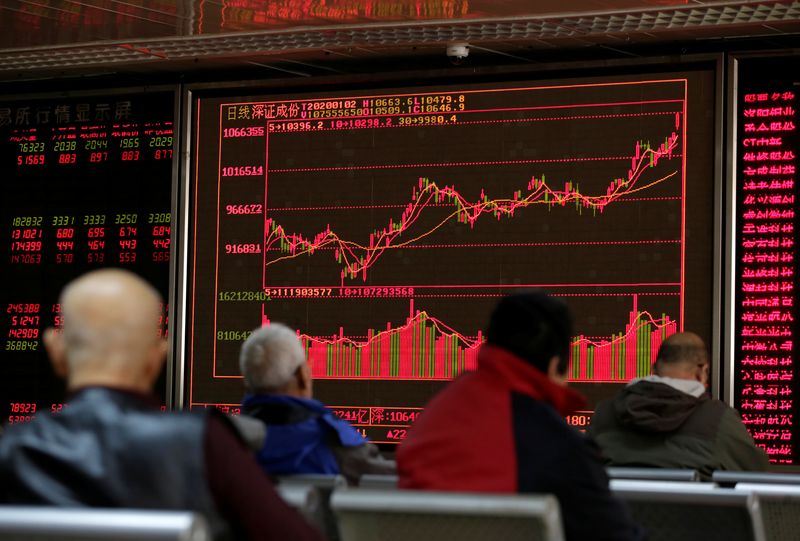 &copy; Reuters. FILE PHOTO: A board shows stock information at a brokerage office in Beijing, China January 2, 2020. REUTERS/Jason Lee/File Photo