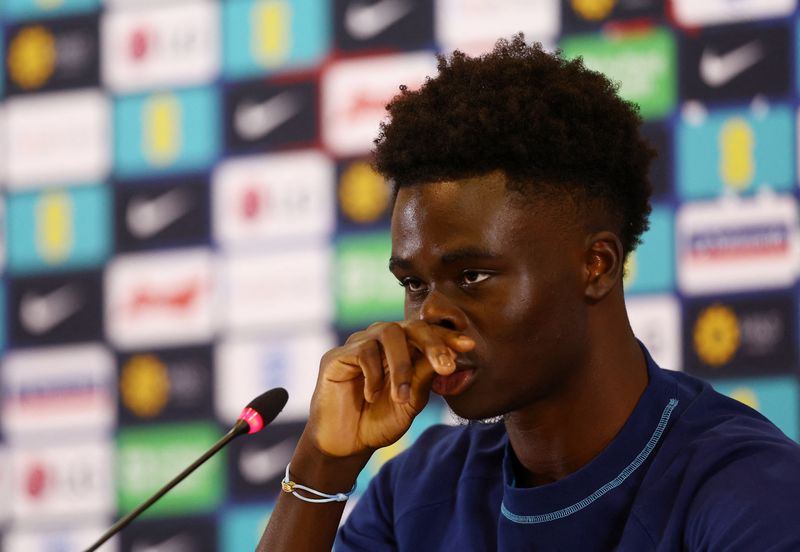 &copy; Reuters. Dic 5, 2022 
Foto del lunes del futbolista inglés  Bukayo Saka en rueda de prensa 
 REUTERS/Molly Darlington
