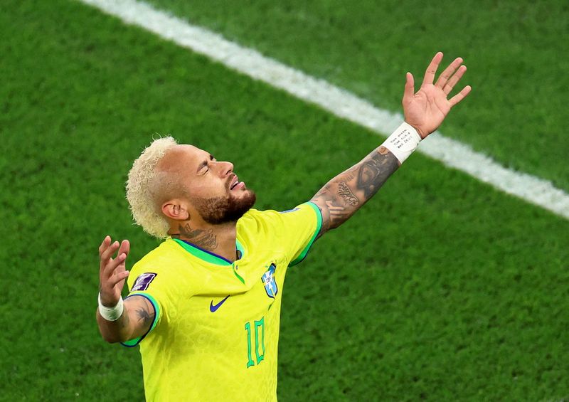&copy; Reuters. Neymar celebra tras anotar gol en el triunfo de Brasil ante Corea del Sur en el Mundial. Estadio 974, Doha, Qatar. 5 de diciembre de 2022.
REUTERS/Pedro Nunes