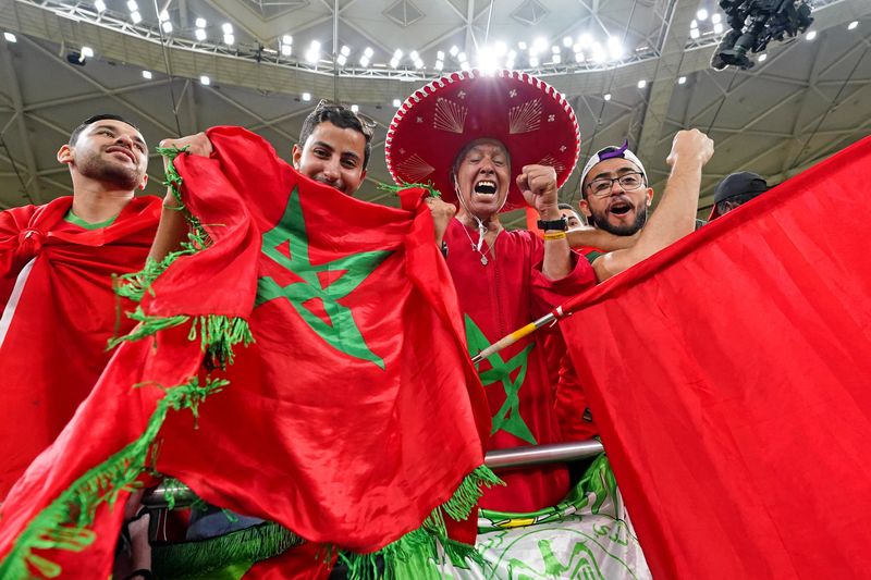 &copy; Reuters. مشجعو المغرب قبل مباراة الفريق أمام كندا في كأس العالم بقطر في الأول من ديسمبر كانون الأول 2022. صورة حصلت عليها رويترز من يو. إس.إيه توداي سبور