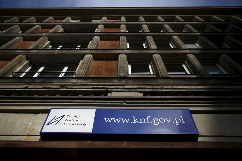 &copy; Reuters. TFILE PHOTO: he logo of Poland's KNF regulator is pictured on their headquarters in Warsaw April 7, 2015. Picture taken April 7, 2015. REUTERS/Kacper Pempel