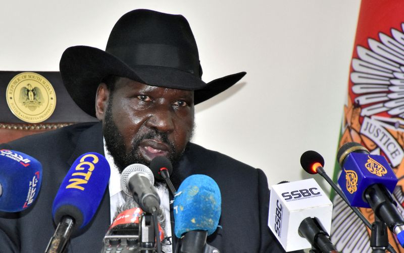 &copy; Reuters. رئيس جنوب السودان سلفا كير خلال مؤتمر صحفي في جوبا يوم 28 مارس اذار 2022. تصوير: جوك سولومون - رويترز. 