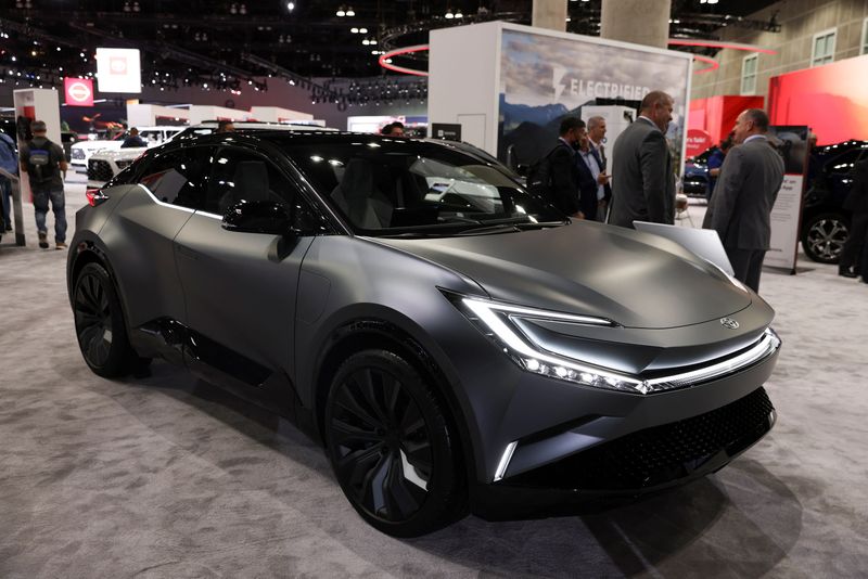 © Reuters. FILE PHOTO: A Toyota bZ Compact SUV Concept electric car is displayed during the press day at the Los Angeles Auto Show in Los Angeles, California, U.S. November 17, 2022. REUTERS/Mike Blake/File Photo