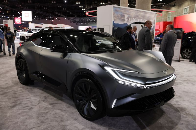 &copy; Reuters. FILE PHOTO: A Toyota bZ Compact SUV Concept electric car is displayed during the press day at the Los Angeles Auto Show in Los Angeles, California, U.S. November 17, 2022. REUTERS/Mike Blake/File Photo