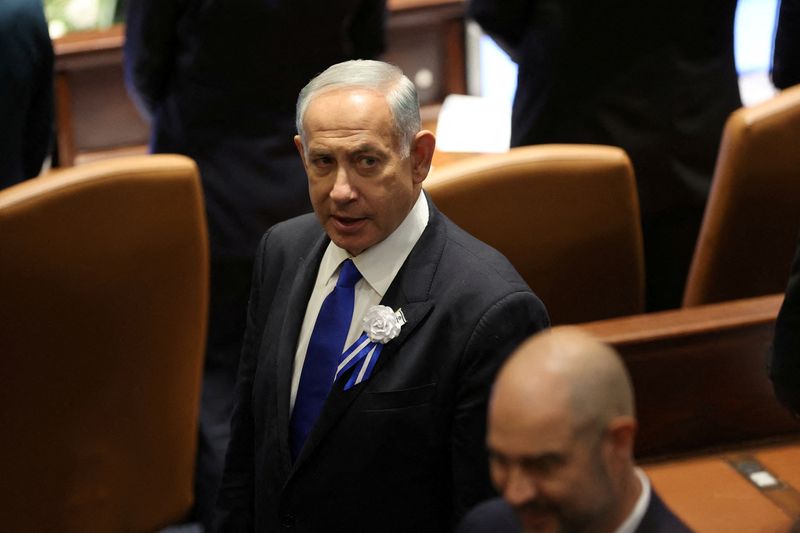 &copy; Reuters. رئيس الوزراء الإسرائيلي المكلف بنيامين نتنياهو أثناء مراسم أداء اليمين للكنيست الجديد في القدس يوم 15 نوفمبر تشرين الثاني 2022. صورة لرويترز م