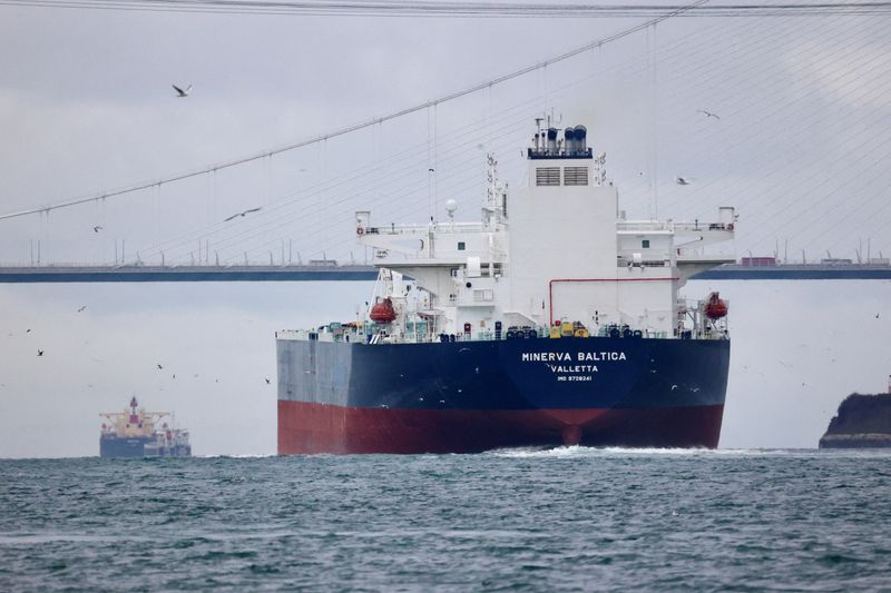 © Reuters. FILE PHOTO: The Maltese-flagged crude oil tanker Minerva Baltica sails in the Bosphorus, on its way to the Black Sea, in Istanbul, Turkey December 5, 2022. REUTERS/Yoruk Isik/File Photo