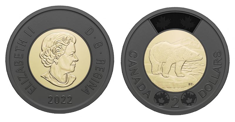 &copy; Reuters. The profile of Britain's late Queen Elizabeth II appears on a new Canadian $2 circulation coin featuring a black outer ring, in an illustration released in Ottawa, Ontario, Canada December 7, 2022. The coins will go into circulation later this month.   Ro