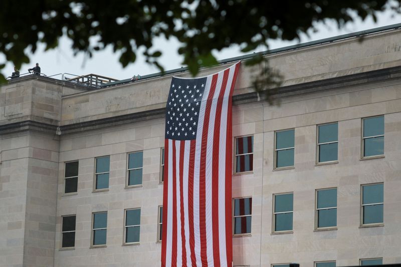 &copy; Reuters. U.S. flag hangs during a ceremony to honor victims of the September 11, 2001, attacks at the Pentagon in Washington, U.S., September 11, 2022. REUTERS/Cheriss May