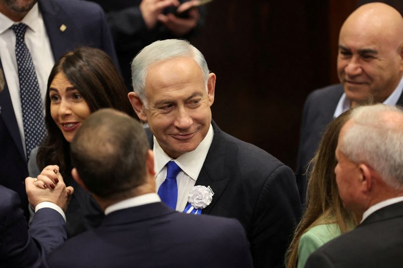 &copy; Reuters. FILE PHOTO:  Israeli designate Prime Minister Benjamin Netanyahu  during the swearing-in ceremony for the new Israeli parliament the 25th Knesset in Jerusalem, November 15, 2022 Abir Sultan/Pool via REUTERS 