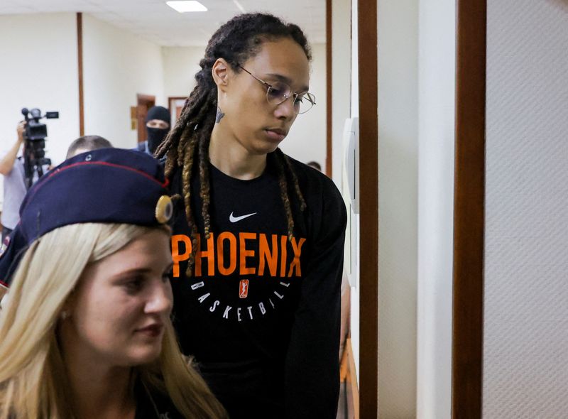 &copy; Reuters. Jogadora norte-americana de basquete Britney Griner em Khimki, na Rússia
27/07/2022 REUTERS/Evgenia Novozhenina/Pool