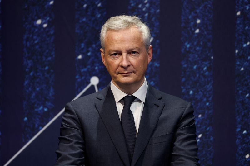 &copy; Reuters. FILE PHOTO: French Economy Minister Bruno Le Maire speaks during the European Space Agency (ESA) Council at Ministerial level (CM22) at the Grand Palais Ephemere in Paris, France, November 23, 2022. REUTERS/Benoit Tessier