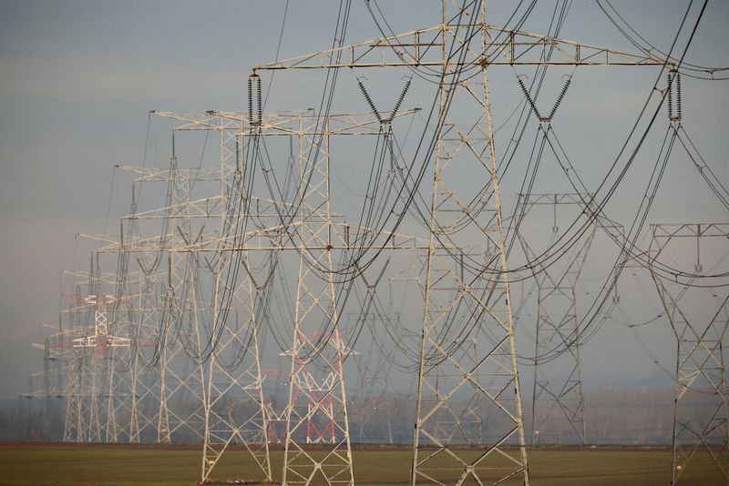 &copy; Reuters. FILE PHOTO: Pylons of high-tension electricity power lines are seen in Avesnes-le-Sec, near Cambrai, France, January 8, 2021.  REUTERS/Pascal Rossignol/File Photo