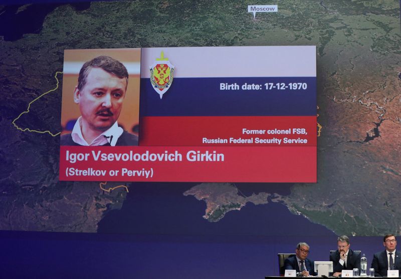 &copy; Reuters. FILE PHOTO: A picture of Russian national Igor Girkin is shown on screen as international investigators present their latest findings in the downing of Malaysia Airlines flight MH17, nearly five years after the crash that killed 298 passengers and crew, i